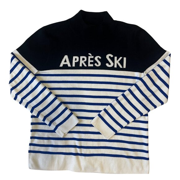 Talbots Apres Ski Blue Navy Cream Mock Neck Striped Sweater size LP - Picture 4 of 7